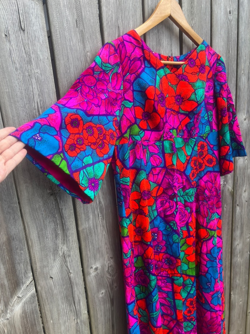 Vintage Hawaiian Dress Caftan Size 18 42" Bust Retro Luau Cotton MuuMuu Maxi - Picture 5 of 16